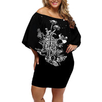 Rose Skull Off Shoulder Short Dress White Rose Skull Day Of The Dead - Wonder Print Shop