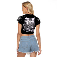 Rose Skull Raglan Cropped T Shirt White Rose Skull Day Of The Dead - Wonder Print Shop