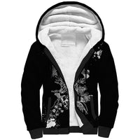 Black unisex sherpa hoodie with white skull rose front graphic