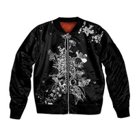 Rose Skull Sleeve Zip Bomber Jacket White Rose Skull Day Of The Dead - Wonder Print Shop
