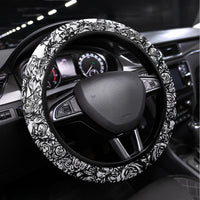 Rose Skull Steering Wheel Cover White Rose Skull Day Of The Dead - Wonder Print Shop