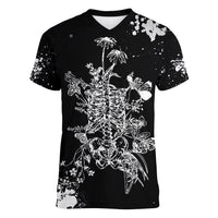 Rose Skull Women V Neck T Shirt White Rose Skull Day Of The Dead - Wonder Print Shop