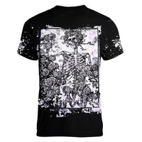 Rose Skull Women V Neck T Shirt White Rose Skull Day Of The Dead - Wonder Print Shop