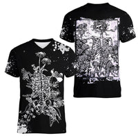 Rose Skull Women V Neck T Shirt White Rose Skull Day Of The Dead - Wonder Print Shop