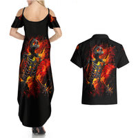 Fire Skull Couples Matching Summer Maxi Dress and Hawaiian Shirt Dead Fire Skeleton Scream - Wonder Print Shop