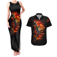 Fire Skull Couples Matching Tank Maxi Dress and Hawaiian Shirt Dead Fire Skeleton Scream - Wonder Print Shop