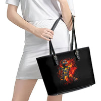 Fire Skull Leather Tote Bag Dead Fire Skeleton Scream - Wonder Print Shop