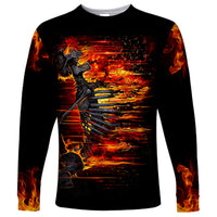 Fire Skull Long Sleeve Shirt Dead Fire Skeleton Scream - Wonder Print Shop