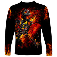 Fire Skull Long Sleeve Shirt Dead Fire Skeleton Scream - Wonder Print Shop