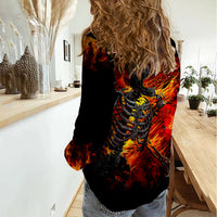 Fire Skull Women Casual Shirt Dead Fire Skeleton Scream - Wonder Print Shop