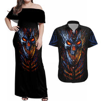Devil Skull Couples Matching Off Shoulder Maxi Dress and Hawaiian Shirt Devil Face Scream - Wonder Print Shop