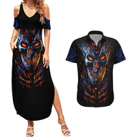 Devil Skull Couples Matching Summer Maxi Dress and Hawaiian Shirt Devil Face Scream - Wonder Print Shop