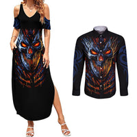 Devil Skull Couples Matching Summer Maxi Dress and Long Sleeve Button Shirts Devil Face Scream - Wonder Print Shop