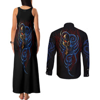 Devil Skull Couples Matching Tank Maxi Dress and Long Sleeve Button Shirts Devil Face Scream - Wonder Print Shop