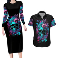 Wings Skull Couples Matching Long Sleeve Bodycon Dress and Hawaiian Shirt Want To Be Karma Fairy Rose Skull - Wonder Print Shop