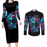Wings Skull Couples Matching Long Sleeve Bodycon Dress and Long Sleeve Button Shirts Want To Be Karma Fairy Rose Skull - Wonder Print Shop