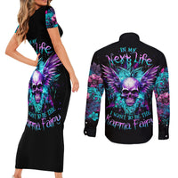 Wings Skull Couples Matching Short Sleeve Bodycon Dress and Long Sleeve Button Shirts Want To Be Karma Fairy Rose Skull - Wonder Print Shop