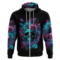 Black pullover hoodie front with colorful skull, wings, and flower artwork