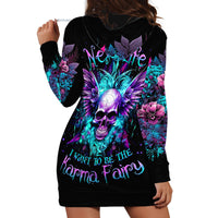 Black hoodie dress with neon skull and flower graphic on back, long sleeves, hood