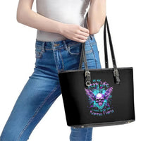 Wings Skull Leather Tote Bag Want To Be Karma Fairy Rose Skull - Wonder Print Shop