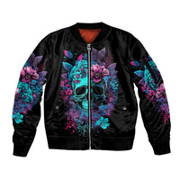 Wings Skull Sleeve Zip Bomber Jacket Want To Be Karma Fairy Rose Skull - Wonder Print Shop