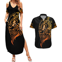 Tattoo Skull Couples Matching Summer Maxi Dress and Hawaiian Shirt Golden Skull Face Tattoo - Wonder Print Shop