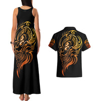 Tattoo Skull Couples Matching Tank Maxi Dress and Hawaiian Shirt Golden Skull Face Tattoo - Wonder Print Shop
