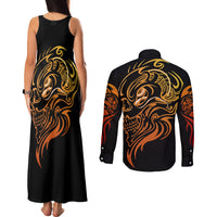 Tattoo Skull Couples Matching Tank Maxi Dress and Long Sleeve Button Shirts Golden Skull Face Tattoo - Wonder Print Shop