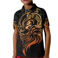 Kids black polo shirt with gold tattoo skull face graphic