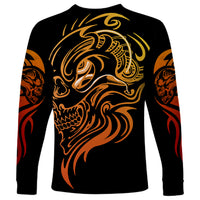 Tattoo Skull Long Sleeve Shirt Golden Skull Face Tattoo - Wonder Print Shop