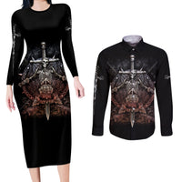 Warrior Skull Couples Matching Long Sleeve Bodycon Dress and Long Sleeve Button Shirts Skull Warrior Viking - Wonder Print Shop