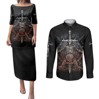 Warrior Skull Couples Matching Puletasi Dress and Long Sleeve Button Shirts Skull Warrior Viking - Wonder Print Shop