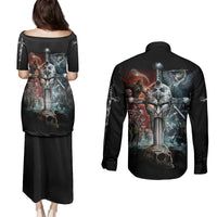 Warrior Skull Couples Matching Puletasi Dress and Long Sleeve Button Shirts Skull Warrior Viking - Wonder Print Shop