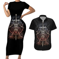Warrior Skull Couples Matching Short Sleeve Bodycon Dress and Hawaiian Shirt Skull Warrior Viking - Wonder Print Shop