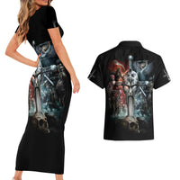 Warrior Skull Couples Matching Short Sleeve Bodycon Dress and Hawaiian Shirt Skull Warrior Viking - Wonder Print Shop