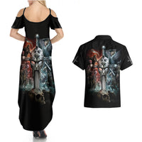 Warrior Skull Couples Matching Summer Maxi Dress and Hawaiian Shirt Skull Warrior Viking - Wonder Print Shop