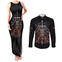 Warrior Skull Couples Matching Tank Maxi Dress and Long Sleeve Button Shirts Skull Warrior Viking - Wonder Print Shop