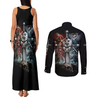 Warrior Skull Couples Matching Tank Maxi Dress and Long Sleeve Button Shirts Skull Warrior Viking - Wonder Print Shop