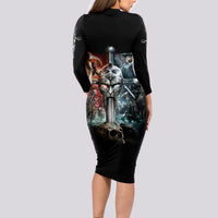 Warrior Skull Long Sleeve Bodycon Dress Skull Warrior Viking - Wonder Print Shop