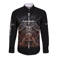 Warrior Skull Long Sleeve Button Shirt Skull Warrior Viking - Wonder Print Shop