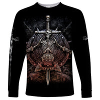 Warrior Skull Long Sleeve Shirt Skull Warrior Viking - Wonder Print Shop