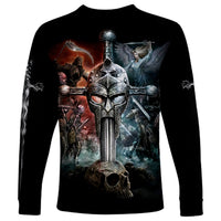 Warrior Skull Long Sleeve Shirt Skull Warrior Viking - Wonder Print Shop
