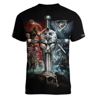 Warrior Skull Women V Neck T Shirt Skull Warrior Viking - Wonder Print Shop