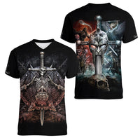 Warrior Skull Women V Neck T Shirt Skull Warrior Viking - Wonder Print Shop