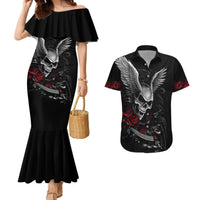 Black mermaid ruffle dress and skull-wing Hawaiian shirt, couples matching set