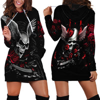Wings Rose Skull Hoodie Dress Romantic Rose Skull Wings - Wonder Print Shop