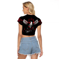 Wings Rose Skull Raglan Cropped T Shirt Romantic Rose Skull Wings - Wonder Print Shop