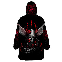 Wings Rose Skull Wearable Blanket Hoodie Romantic Rose Skull Wings - Wonder Print Shop