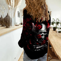 Wings Rose Skull Women Casual Shirt Romantic Rose Skull Wings - Wonder Print Shop