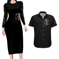 Warrior Skull Couples Matching Long Sleeve Bodycon Dress and Hawaiian Shirt The Warrior Replies Iam The Storm - Wonder Print Shop